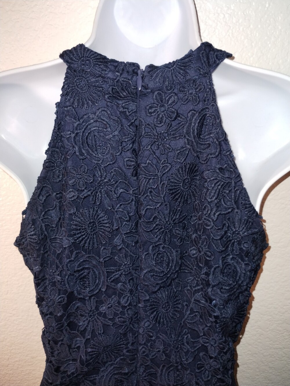 Lulus Dress Navy Blue Lace Crochet Overlay S/L sz 12 - Picture 5 of 17